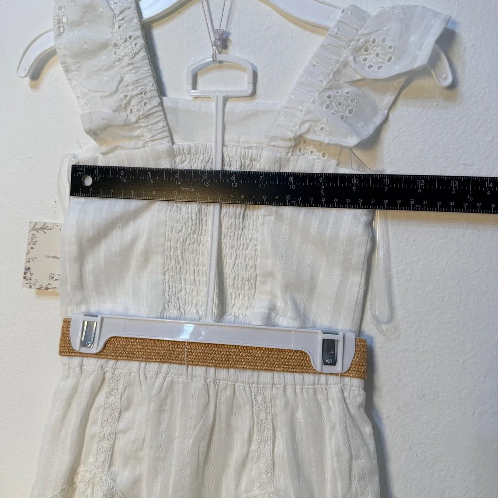 Haute Hippie Style Girls White Eyelet 2-Piece Crop Top and Skirt Set with Belt